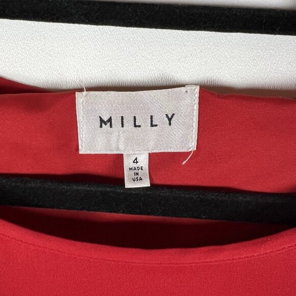 Milly Women Beetle Flutter Sleeve V Neck Mini Dress Red Size 4 Designer Party - Picture 5 of 11
